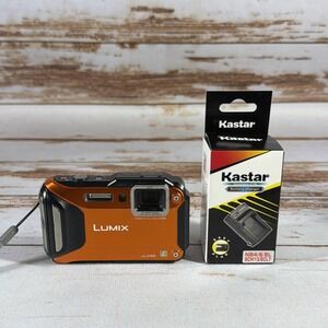 Panasonic Lumix DMC‑TS5 16.1MP 4.6x Zoom Digital Camera Orange Battery & Charger